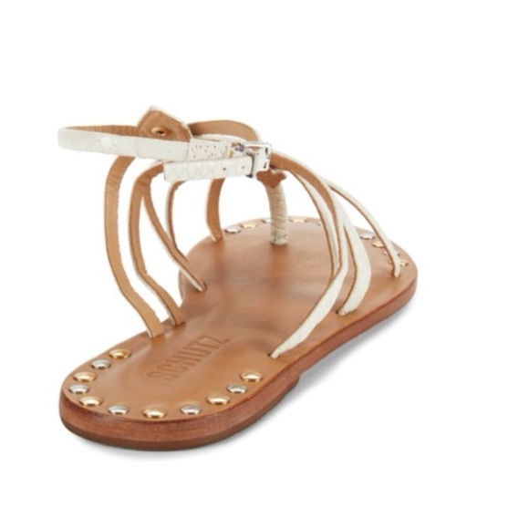 Schutz Studded Gladiator Sandals White Faux Snakeskin Strappy Flat Size 6.5 NWOB - Picture 3 of 4